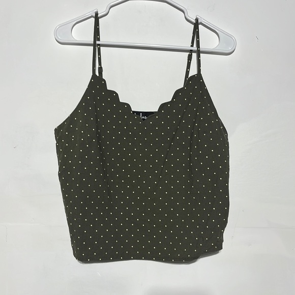 LULUS The Sweetest Olive Green Polka Dot Crop Top Size Large - Picture 3 of 10